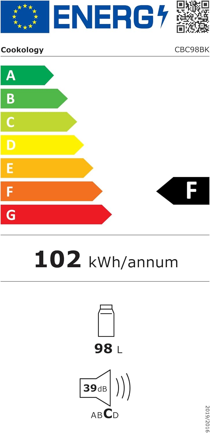 CBC98BK Under-Counter Fridge, 98 Litre Beer, Wine and Drinks Fridge with Adjustable Temperature Control, LED Light, Suitable for Cans and Bottles