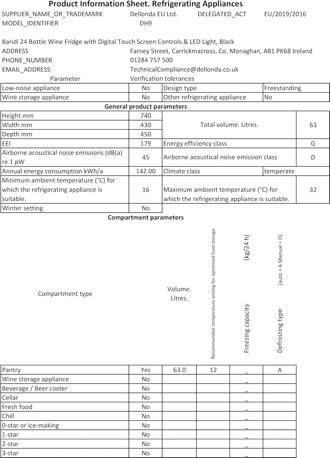 24 Bottle Wine Cooler Fridge with Digital Touch Screen Controls & LED Light, Black - DH9