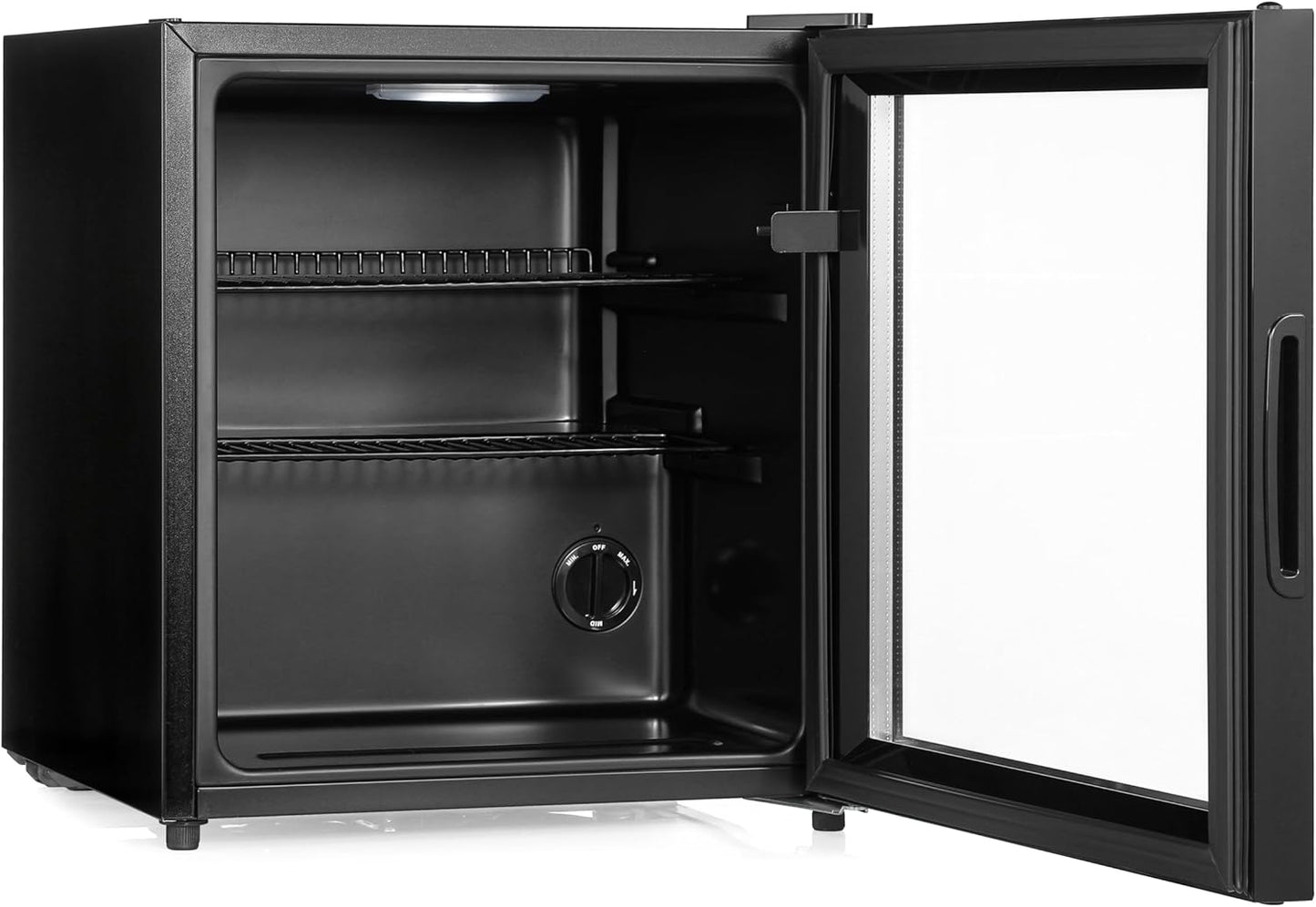 Mini Fridge 50L with Glass Door – Quiet Drinks & Beer Cooler with LED Light | Compact Small Fridge for Bedrooms, Gaming Rooms, Man Caves