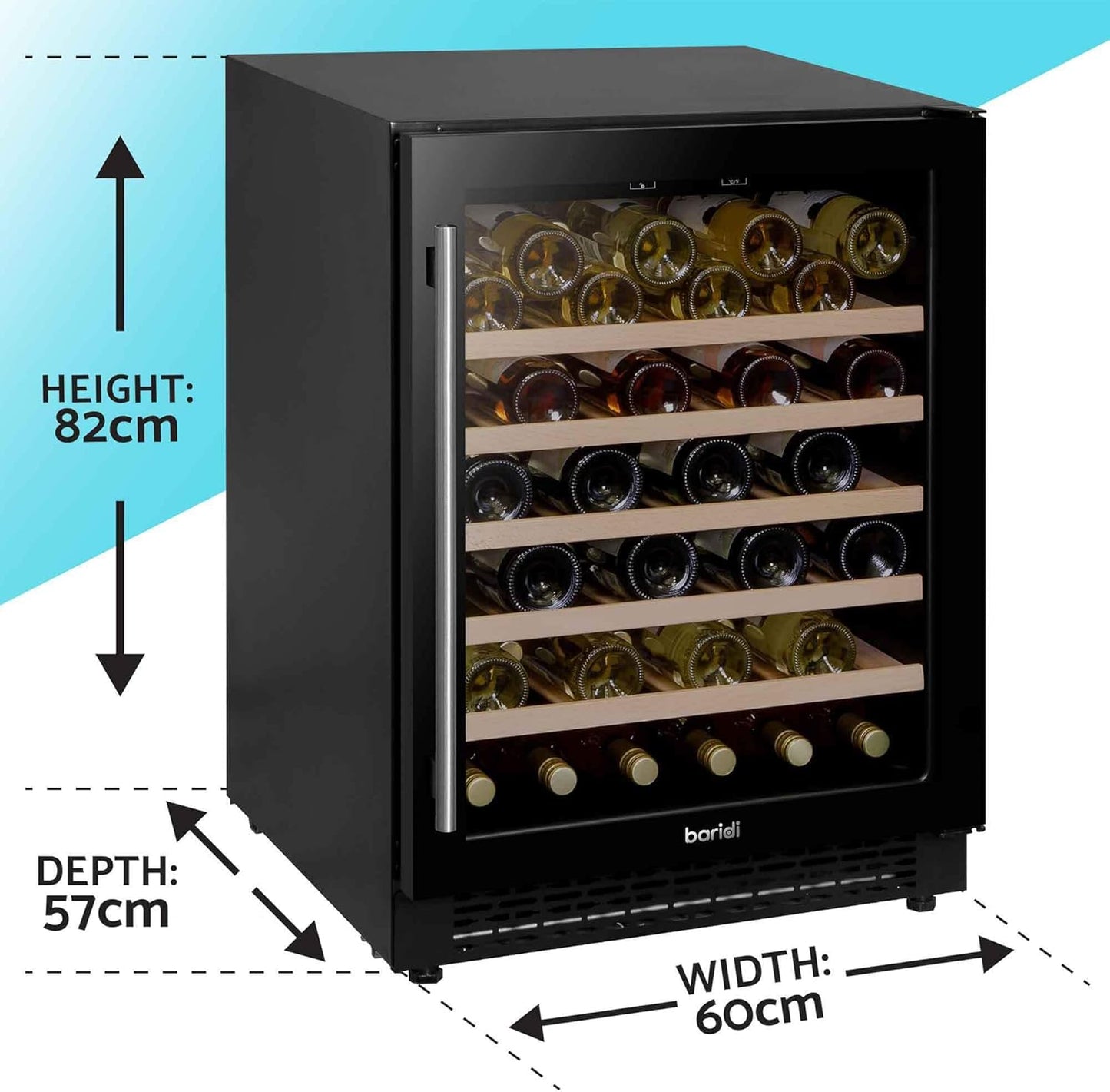 54 Bottle Wine Cellar Fridge with Digital Touch Screen Controls, 135L Capacity Cooler Cabinet, Black - DH78