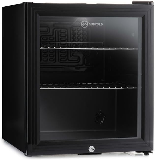 Mini Fridge Black | 50L Beer, Wine & Drinks Fridge | LED Light + Lock & Key | Energy Efficient (Black)