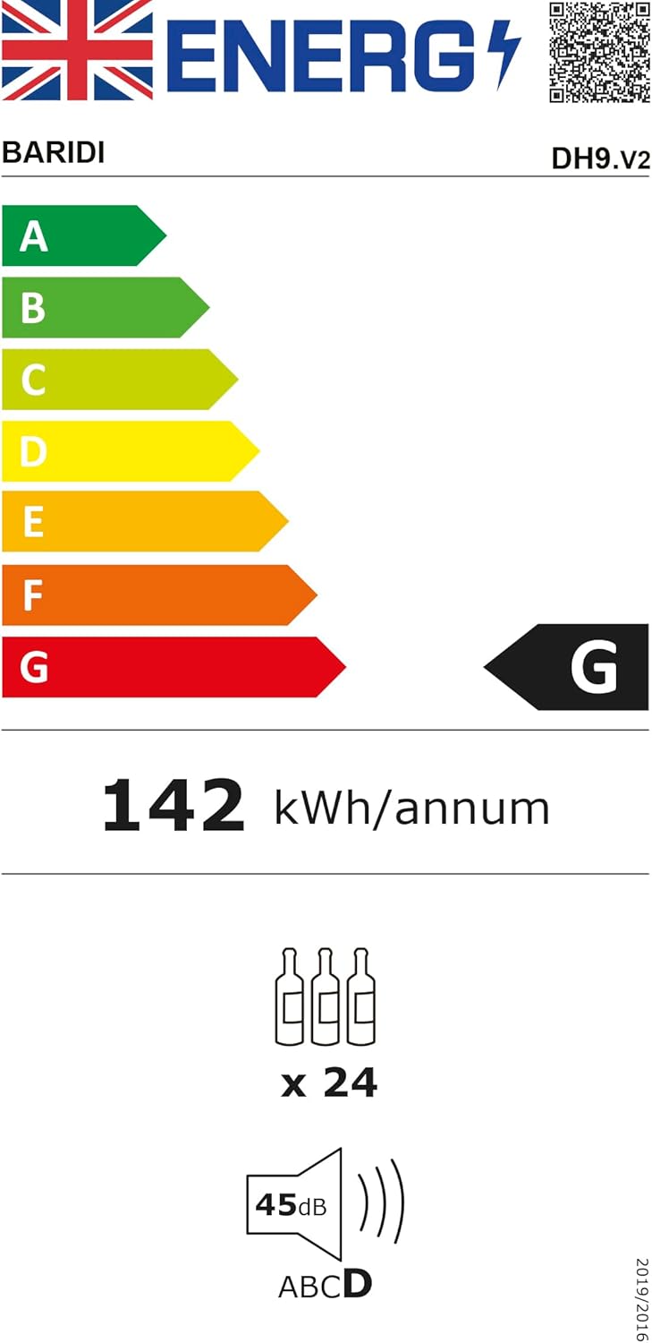 24 Bottle Wine Cooler Fridge with Digital Touch Screen Controls & LED Light, Black - DH9