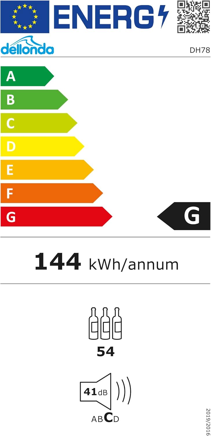 54 Bottle Wine Cellar Fridge with Digital Touch Screen Controls, 135L Capacity Cooler Cabinet, Black - DH78