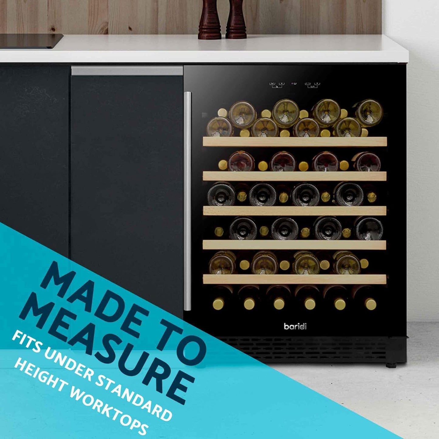 54 Bottle Wine Cellar Fridge with Digital Touch Screen Controls, 135L Capacity Cooler Cabinet, Black - DH78