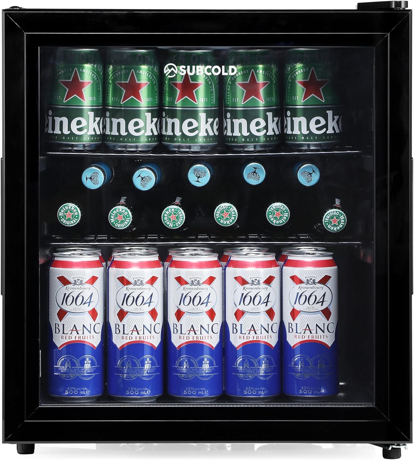 Mini Fridge 50L with Glass Door – Quiet Drinks & Beer Cooler with LED Light | Compact Small Fridge for Bedrooms, Gaming Rooms, Man Caves