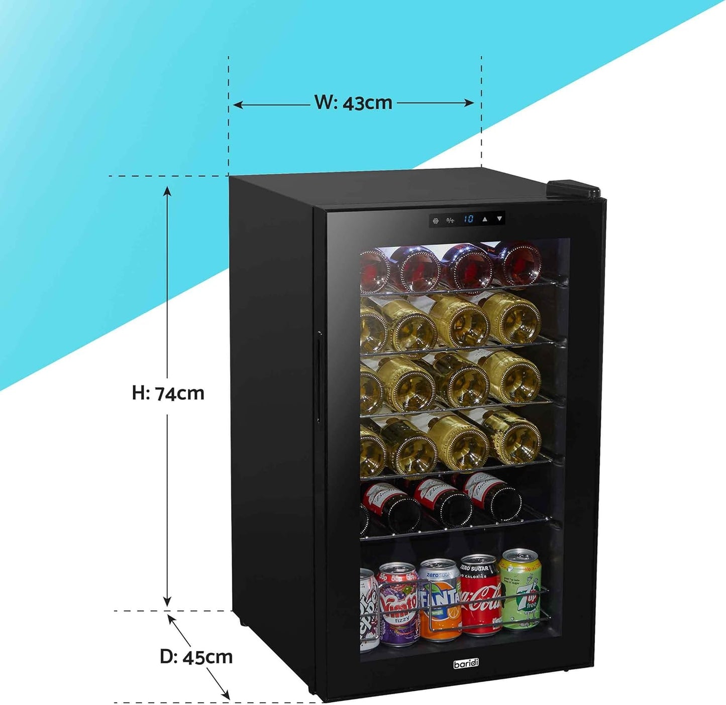 24 Bottle Wine Cooler Fridge with Digital Touch Screen Controls & LED Light, Black - DH9