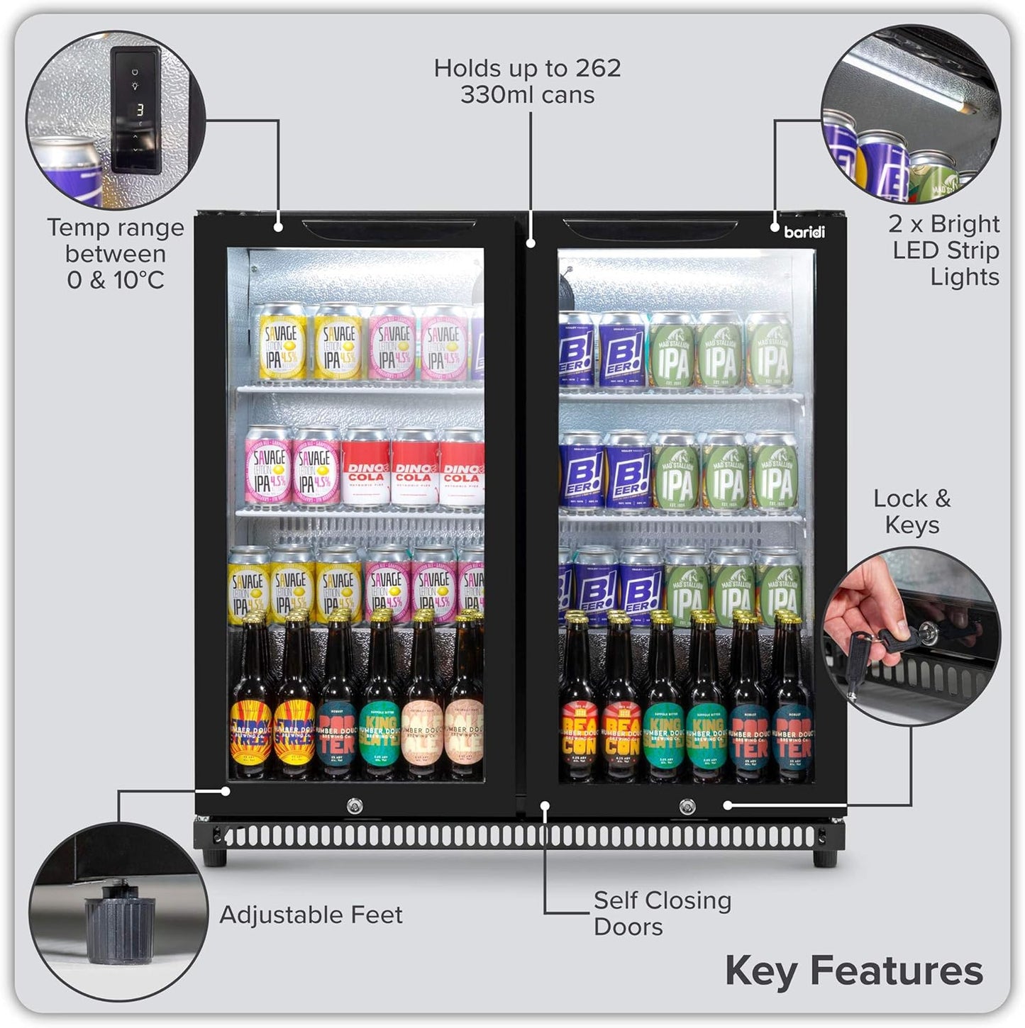 Back Bar Drinks Fridge with Hinged Double Door, 190L Capacity - DH272