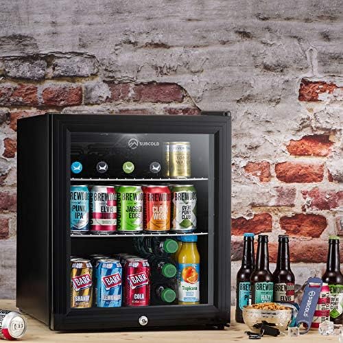 Mini Fridge Black | 50L Beer, Wine & Drinks Fridge | LED Light + Lock & Key | Energy Efficient (Black)