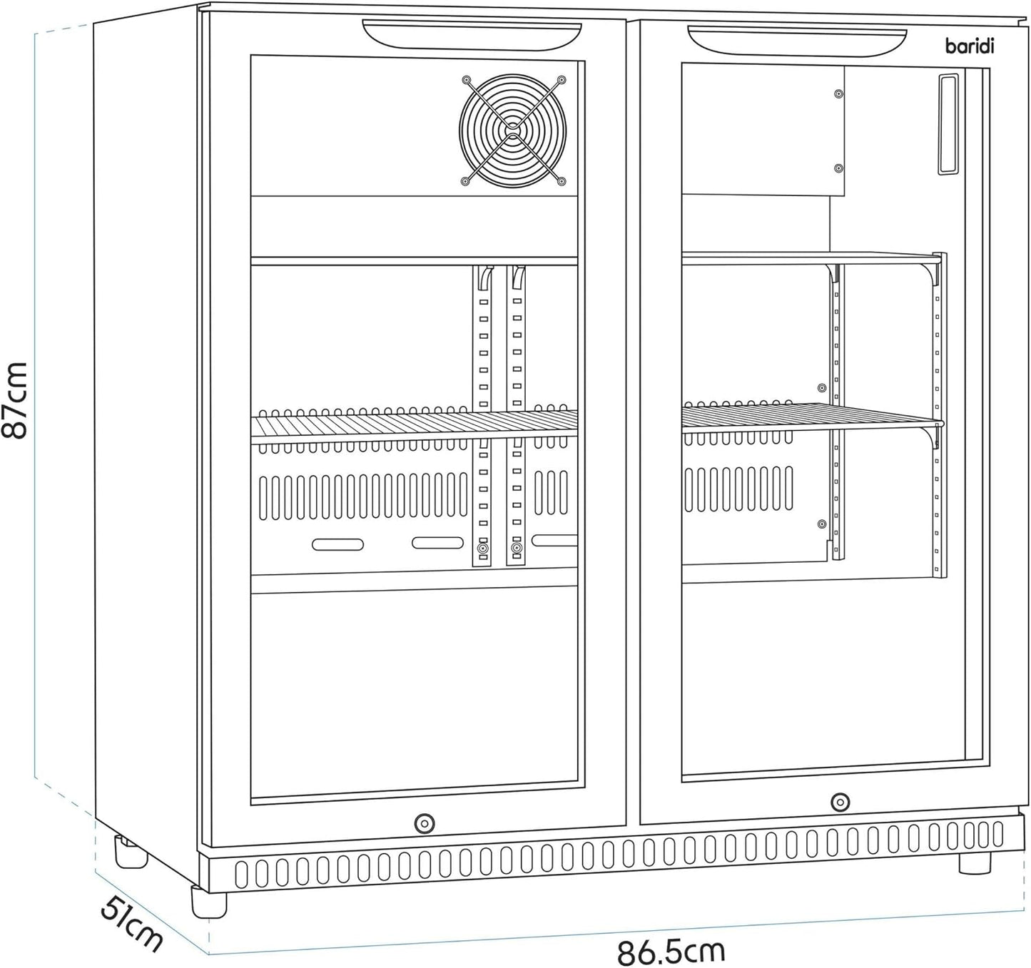 Back Bar Drinks Fridge with Hinged Double Door, 190L Capacity - DH272