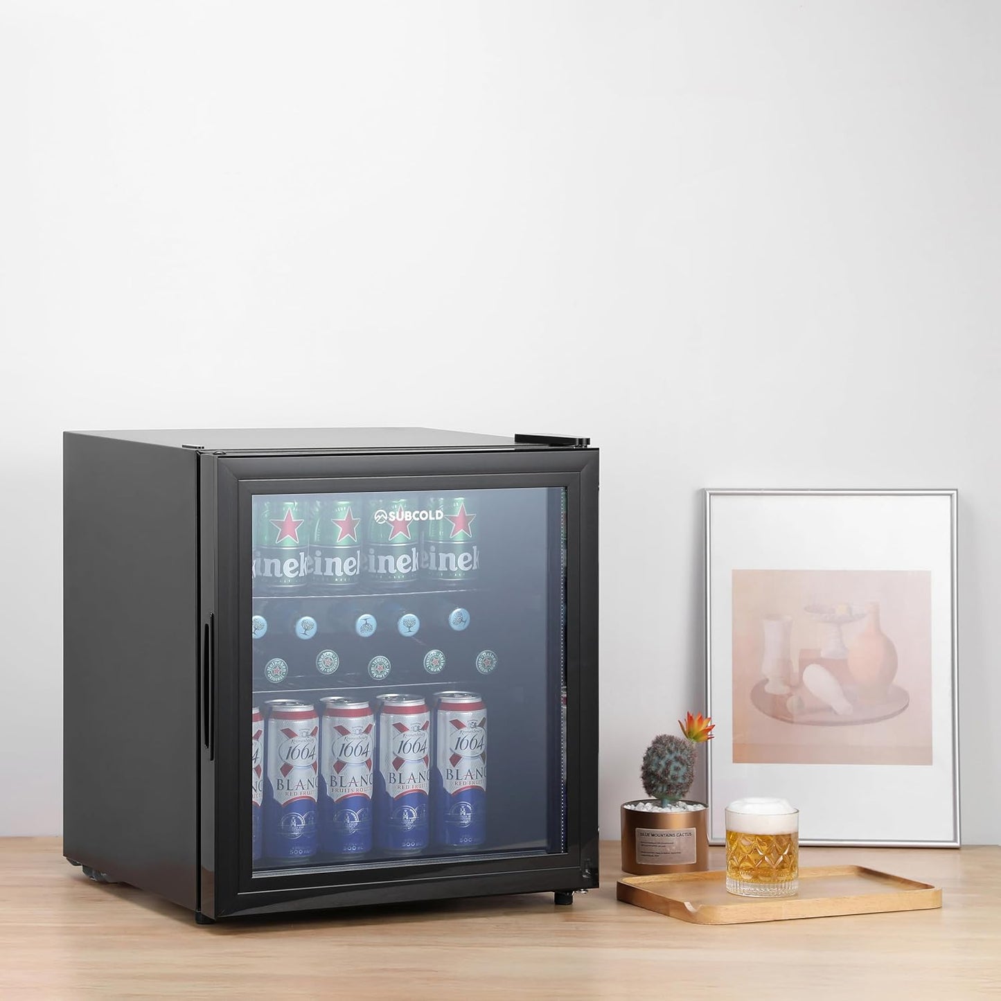 Mini Fridge 50L with Glass Door – Quiet Drinks & Beer Cooler with LED Light | Compact Small Fridge for Bedrooms, Gaming Rooms, Man Caves