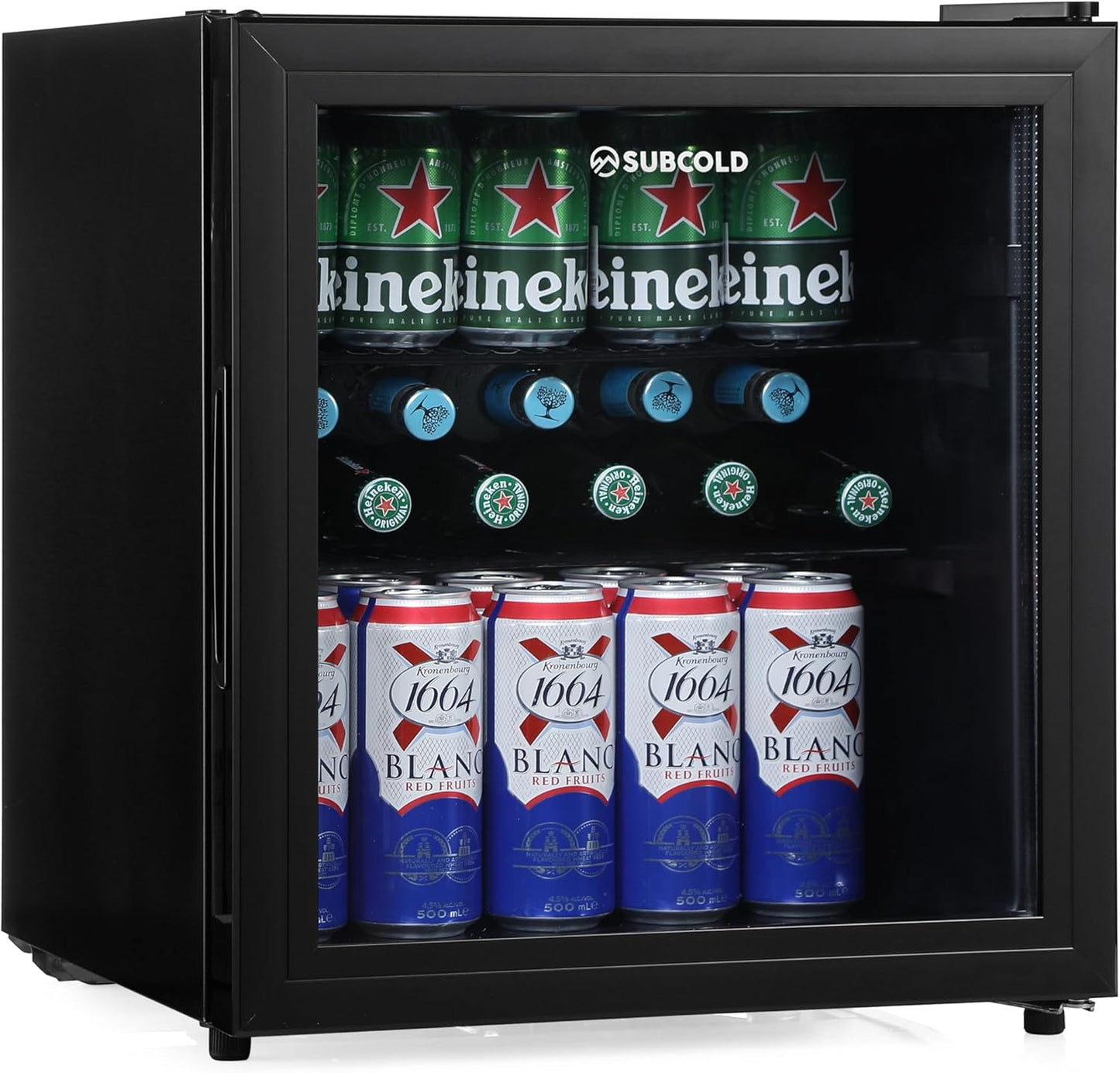 Mini Fridge 50L with Glass Door – Quiet Drinks & Beer Cooler with LED Light | Compact Small Fridge for Bedrooms, Gaming Rooms, Man Caves